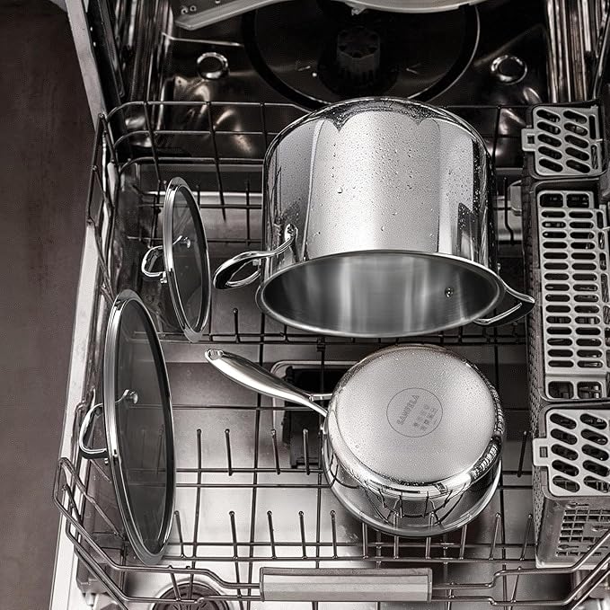 8 Quart Stainless Steel Stock Pot With Lid, 5 Ply Stainless Clad Cookware, Induction Compatible