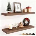 Fun Memories Floating Shelves for Wall, 30 Inch Rustic Wood Wall Mounted Shelves for Bathroom, Bedroom, Kitchen, Living Room, Deep Floating Shelves for Storage & Home Decor (Walnut, Set of 2)