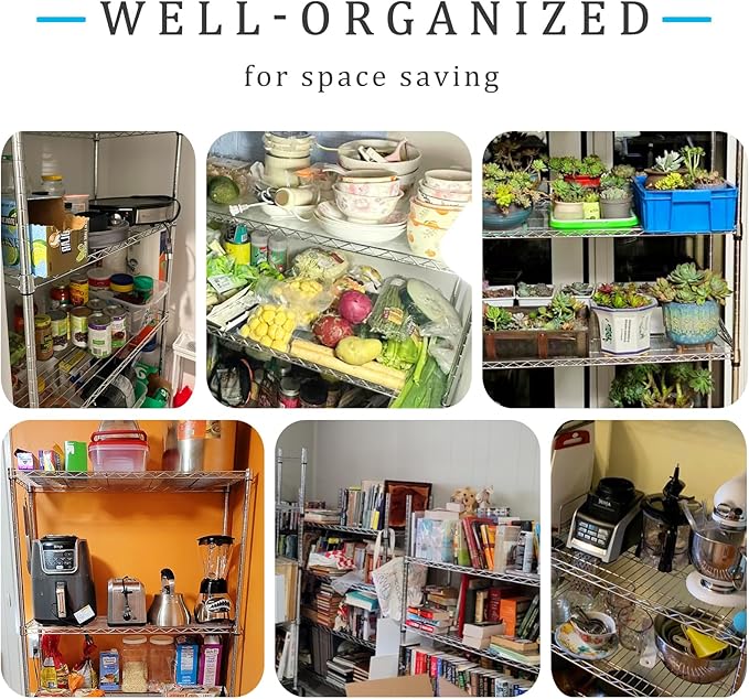 4-Shelf Metal Shelving Rack 36" L x 14" D x 54" H Garage Storage Shelves NSF Adjustable Wire Shelves Organizer for Kitchen Closet Basement, Each Shelf Can Hold 250LBS, Chrome