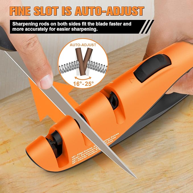 Adjustable Knife Sharpener with 5 Sharpening Angle, Professional Kitchen Knife Sharpener Tool, Ergonomic Handle, Non-Slip Rubber Base, Manual Knife Sharpeners for Kitchen Knives and Scissor