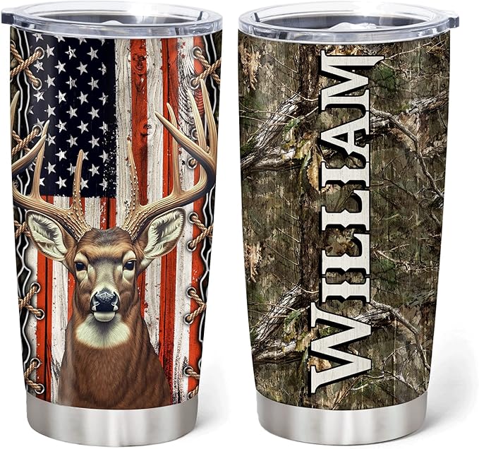 Hyturtle Personalized Hunting Gifts For Men - Deer Hunting Tumbler 20 Oz Travel Coffee Mug Stainless Steel - Fathers Day Gift For Dad, Him, Boy, Husband, Hunters On Birthday, Christmas