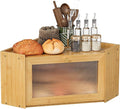 Corner Bamboo Bread Box for Kitchen Counter Large Capacity Rustic Bread Storage Container with Wavy Arcylic Transparent Door Vintage Storage for Homemade Bread (Natural Bamboo)