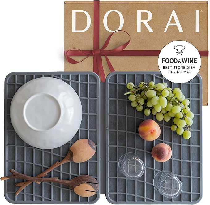 Dorai Home Dish Pad - Diatomaceous Earth Stone Drying Mat for Kitchen Counter - Quick Drying -Stone Dish Drying Mat for Kitchen - (24.6" x 16.5")