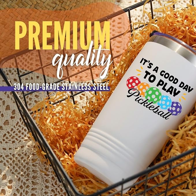 Onebttl Gifts for Pickleball Lovers, Good Day to Play Pickleball, Insulated 20oz Stainless Steel Travel Tumbler with Lid