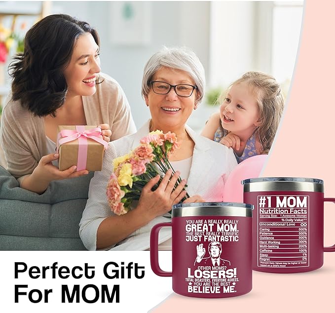 Gifts for Mom from Daughter, Son - Christmas Gifts for Mom, Wife, Women - Moms Birthday Gift Ideas, Cool Birthday gifts for Moms, Mothers - Best mom Mug, 14 oz Stainless Steel moms Coffee Mug