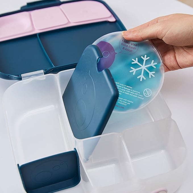 b.box Kids Lunch Box – 4 compartments (2 Leak-proof) Bento Box with Cold Pack & Removable Divider Reusable Snack Containers with Lids, Snack Box for Toddlers & Older Kids 8 1/2 cups (Blue Slate)