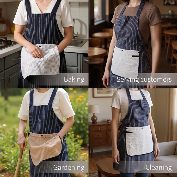 Apron with Pockets for Women and Men Cross Back Design with Towel Machine Washable Kitchen Apron for Cooking Grilling Painting Cleaning Gardening