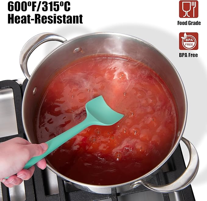 2-Piece Silicone Scraper & Spoon Spatulas: Doosu 600°F Heat Resistant Food Grade BPA Free Rubber Baking Flat Spatula Kitchen Cooking Spoonula for Mixing Scraping Folding Stirring Serving (Aqua Sky)