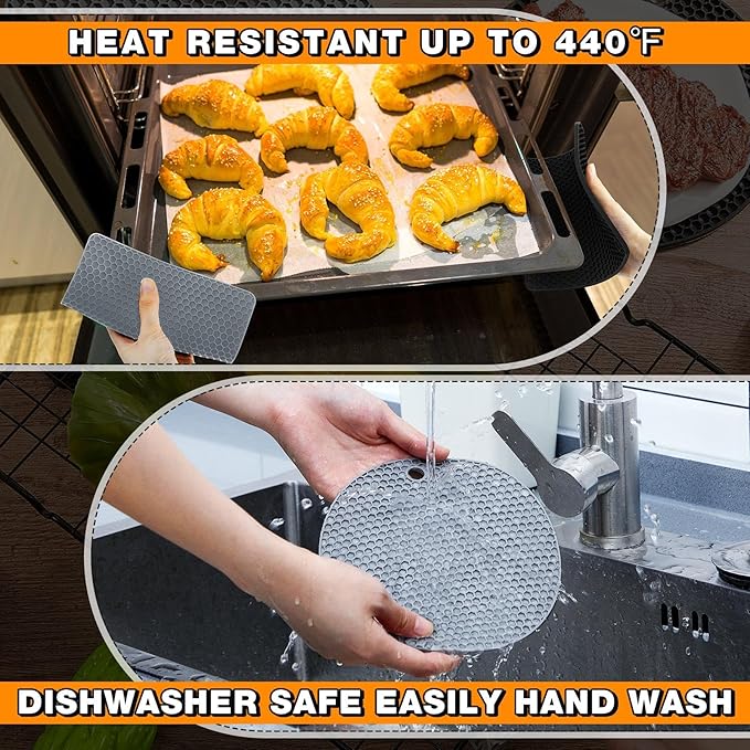 Dandat 24 Pcs Silicone Trivets Mats Bulk Silicone Pot Holders Hot Dishes Multipurpose Non Slip Hot Pads Heat Resistant Mat for Kitchen Countertops Table Restaurants Church Gatherings(Gray)
