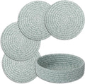 Trivets for Hot Dishes, Pots and Pans, Heat Resistant Hot Pads with Storage Basket, Pot Holders for Kitchen Countertop, Trivet Mats Home Essentials Farmhouse Decor (Green 4 Pcs)