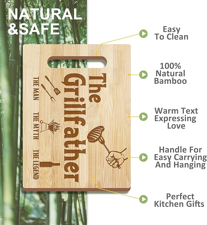 Dad Gifts, Christmas Dad Gifts from Daughter Son, Wooden Cutting Board Utensils Set with Apron, Great Daddy Christmas Stocking Stuffer Father's Day Birthday Kitchen Present