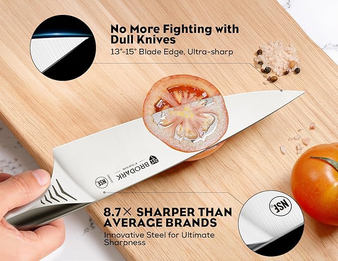 BRODARK Kitchen Knife Set with Block - 15-Piece Knife Block Set with Built-in Sharpener - High Carbon Stainless Steel Kitchen Knives Set for Kitchen - Christmas Gift, Shark Series