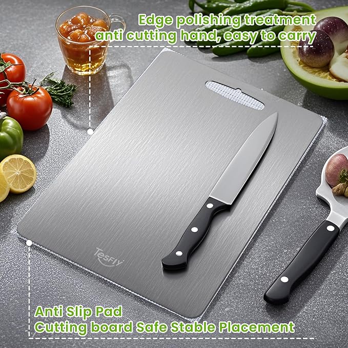 2 Pack Titanium Cutting Board-100% Pure Titanium Cutting Boards For Kitche,Easy to clean, Double-sided food-grade Cutting Board For Meats, Fruits And Vegetables (18 * 12)