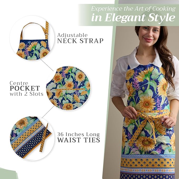 Maison d' Hermine 100% Cotton Apron for women with Pocket Kitchen Chef Apron for Men Cooking Gardening Server Waitress
