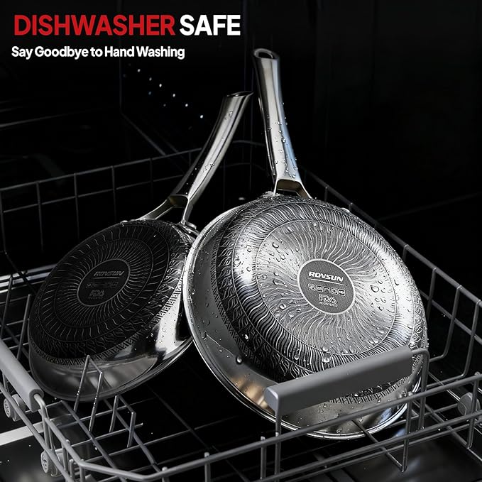ROVSUN 10'' Non-stick Frying Pan, Tri-ply Stainless Steel Nonstick Skillet, Non-Toxic RV Kitchen Set Chef's Pan, PFOA & PTFE Free, Compatible for All Cooktops