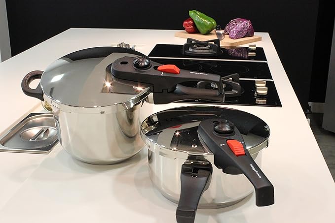 Magefesa Practika Plus Stainless Steel Pressure Cooker Set, 4.2 & 6.3 Quart, Works on All Stovetops, Induction-Compatible, Encapsulated Diffuser Bottom, 5 Safety Systems