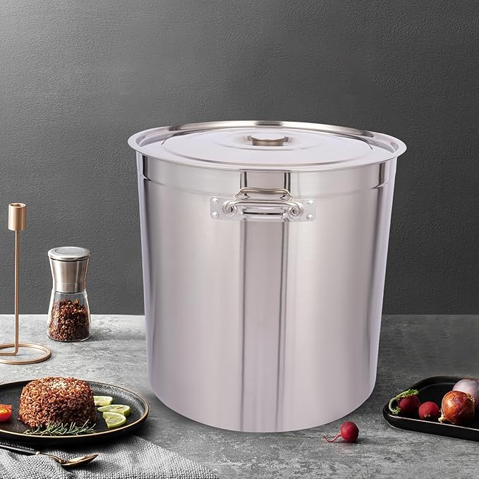 98L/103.5Qt Commercial Large Stock Pot with Lid,Nickel Free Stainless Steel Cookware Healthy Polished Stockpots, Induction Soup Pot for Cooking Home Use