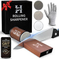 High Carbon Stainless Steel Rolling Knife Sharpener with 400, 1000 & 3000 Replacement Discs - Blunt Knife Sharpening Kit with 15 and 20 Degree Sharpening for Kitchen & Chef's Knives