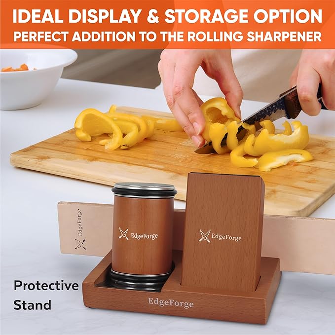 Premium Rolling Knife Sharpener Kit - Two Extra Disc, Leather Strop and Stand - Elegant Gift for Chefs & Cooks - Knife Sharpening Kit for Kitchen & Pocket Knives