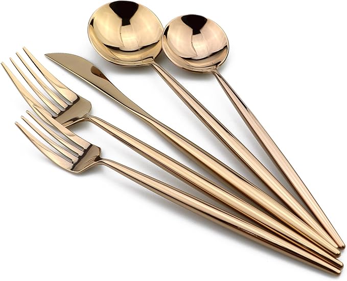 20-Piece Flatware Set, 18/10 Stainless Steel Dishwasher Safe, Mirror Polishing Rose Gold