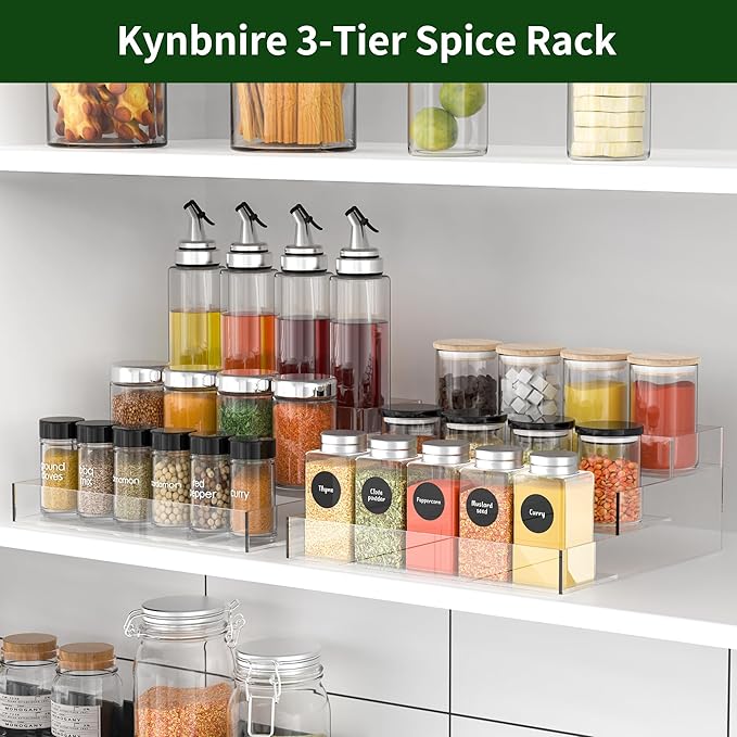 3-Tier Acrylic Spice Rack, Spice Organizers and Storage for Kitchen 2 Pack, 10.2 x 9.6 x 3.9 Inches