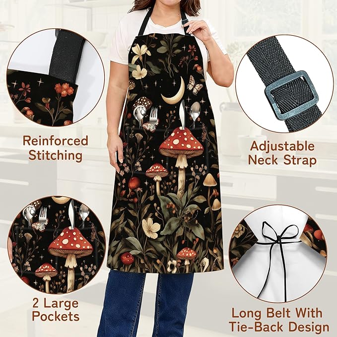 Kitchen Apron with Pocket,Waterproof Adjustable Neck and Long Ties, Cooking Baking Gardening Painting Apron for Women