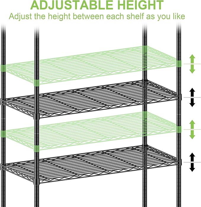 5 Tier Storage Shelves with Wheels Wire Rolling Garage Shelving Rack Organizer Heavy Duty Metal Unit Adjustable Utility Commercial Sturdy Shelves for Kitchen Garage Pantry Bathroom Closet Laundry