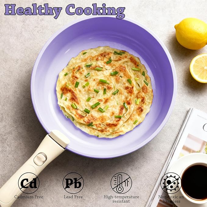 24 Pcs pots and pans set,pots and pans set non stick,Oven-safe and dishwasher-safe,PFAS/PFOA Free,Induction Dishwasher Oven Safe cookware set (Purple)