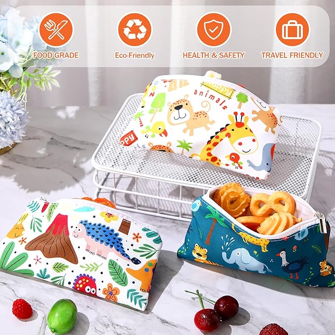 Chumia 6 Pcs Reusable Snack Bags Christmas Gifts Food Safety Washable Snack Bags Lunch with Zipper Portable Sandwich Bag Food Storage Pouch Double Layer(Forest,6.9 x 3.7 Inches)