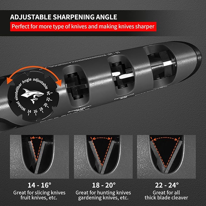 MAD SHARK Knife Sharpener, 6 Adjustable Sharpening Angle, Coarse & Fine Knife Sharpener Tool, Handheld Manual Knives Sharpener for Precision Kitchen Knives, Pocket, Scissors, Black