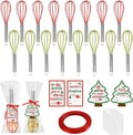 16 Sets 10 Inch Christmas Whisks Gifts with Ribbons Greeting Cards Bags,Christmas Red Green Silicone Whisks For Cooking,Egg Beaters Cooking Supplies For Xmas Candy Holder Neighbor Employee Gifts