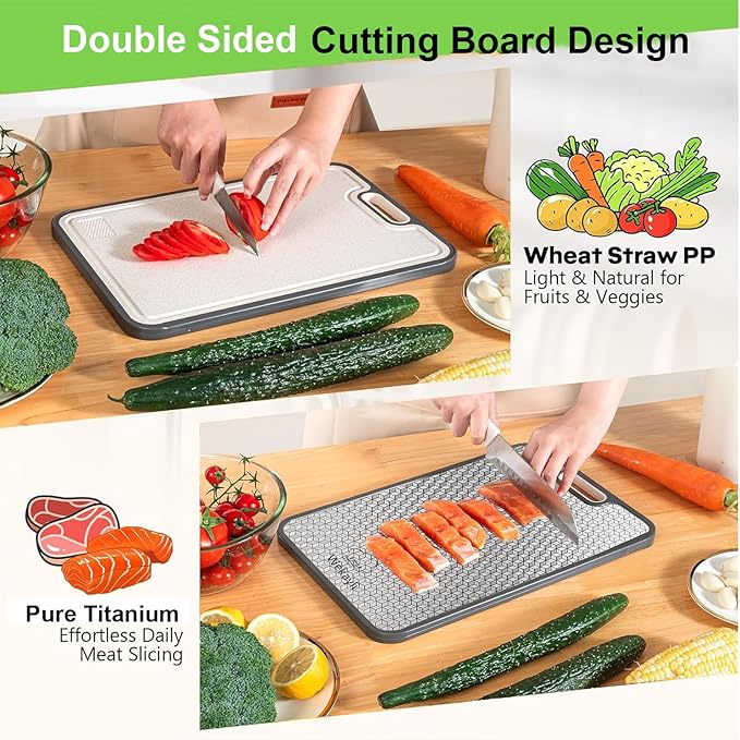 Titanium Titanium Cutting Board for Kitchen, Double Sided Non Toxic Titanium Cutting Board with Juice Groove, Scratch Resistant Mesh Design Easy to Clean, Kitchen Gifts15”×10”-1 PC