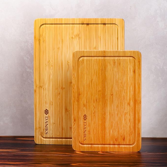 Daniks Bamboo Cutting Board, L 13x9 in, Pre‑Oiled, with Juice Groove – Cutting Board for Kitchen, Meal Prep, Serving & Charcuterie, Heavy-Duty