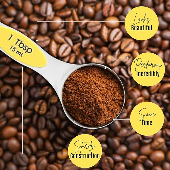 Magnetic Measuring Spoons Set of 9 Stainless Steel Dual-Sided Stackable Measuring Spoon Nesting Teaspoons Measuring Dry and Liquid Ingredients, Fits in Spice Jars Set of 9 (Yellow)