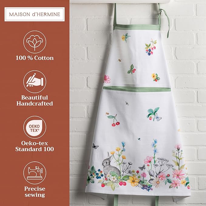 Maison d' Hermine 100% Cotton Apron for women with Pocket Kitchen Chef Apron for Men Cooking Gardening Server Waitress
