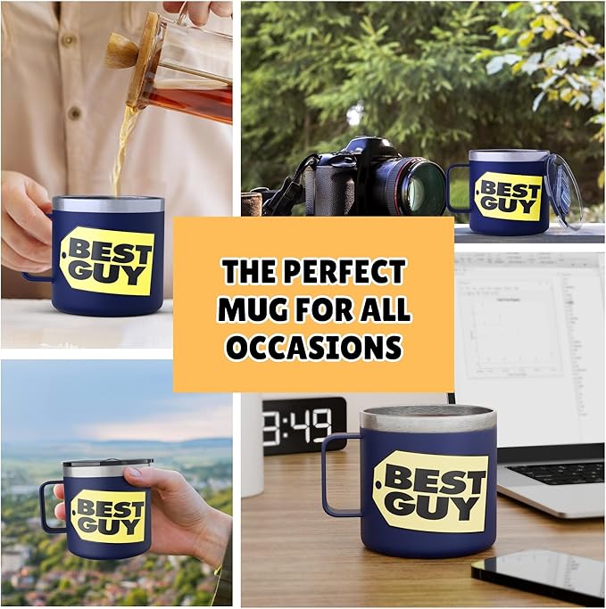 Funny Coffee Mug - BEST GUY Travel Mug 14oz Insulated Stainless Steel - Gifts for Husband, White Elephant Gift Ideas, Dad Gifts, Stocking Stuffers