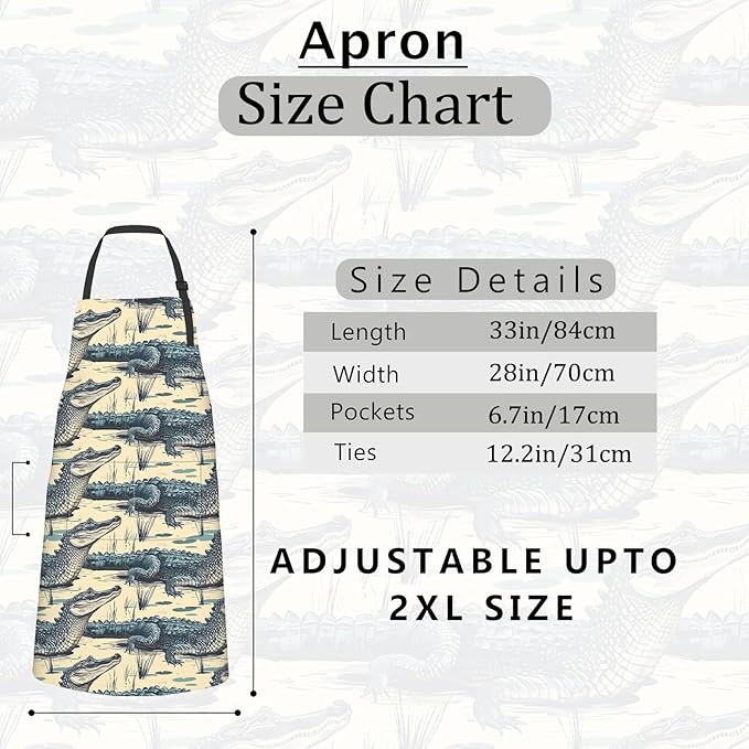 Alligator Apron,Oxford Fabric Adjustable Kitchen Apron with 2 Pockets,Waterproof Cooking Aprons for Men Women Mom Wife Dad,Ideal Gifts for Coffee House,Shop,Baking,BBQ,Housewarming,28x33in