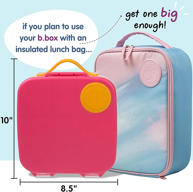 b.box Kids Lunch Box – 4 compartments (2 Leak-proof) Bento Box with Cold Pack & Removable Divider Reusable Snack Containers with Lids, Snack Box for Toddlers & Older Kids 8 1/2 cups (Strawberry Shake)