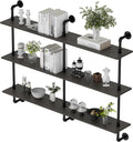 3-Tier Industrial Pipe Floating Shelf – Rustic 60 inch Wood Wall-Mounted Storage Shelf for Kitchen Office,Bathroom & Home Decor -Black