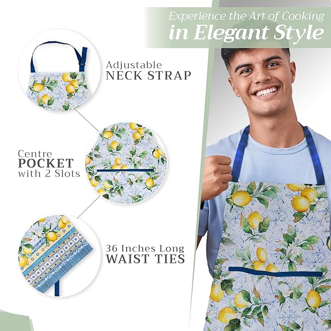 Maison d' Hermine 100% Cotton Apron for women with Pocket Kitchen Chef Apron for Men Cooking Gardening Server Waitress