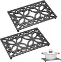 Sumnacon 9.4 x 6.1 Inch Cast Iron Trivet 2 Pack Iron Trivets for Hot Dishes Pots Pans Plates Teapots with Rubber Feets, Sturdy Metal Trivet for Kitchen Dining Table Cooktop, Black