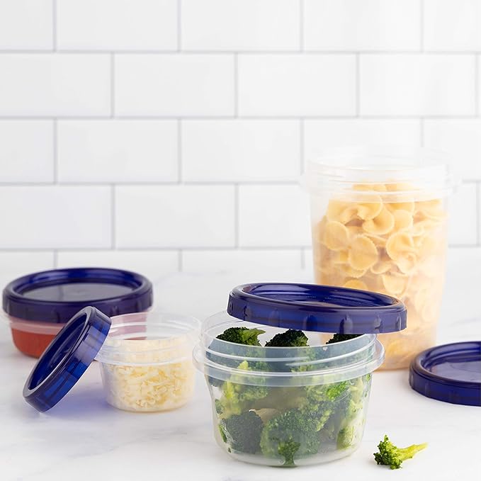 PLASTICPRO [16 oz 120 Pack] Twist Top Deli Containers Clear bottom With blue Top Twist on Lids Reusable, Stackable, Food Storage Freezer Container Pack of 120