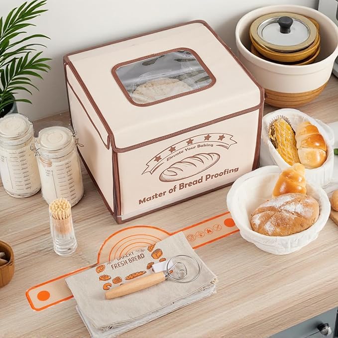 Bread Proofing Box with 50-113℉ Temp Control & 48H Timer - Folding Dough Proofing Box with Metal Rack Warming Foldable Proofer for Sourdough, Bread Baking, Pizza, Yogurt