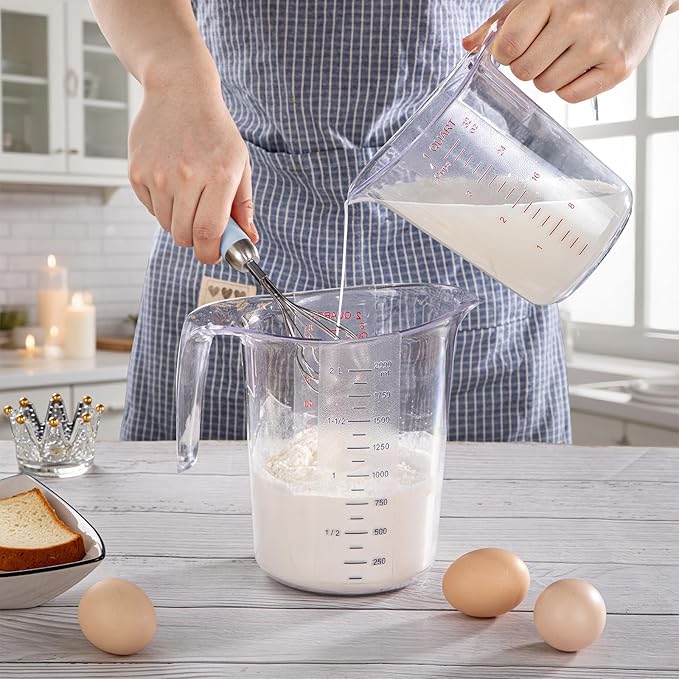 DaYammi Measuring Cups 3-Piece, Unbreakable Food-Grade Plastic Measuring Cup for Dishwasher, 1/2/4-Cup Nesting Liquid Measuring Cups for Prepping, Baking, Cooking, Readable Markings, Clear