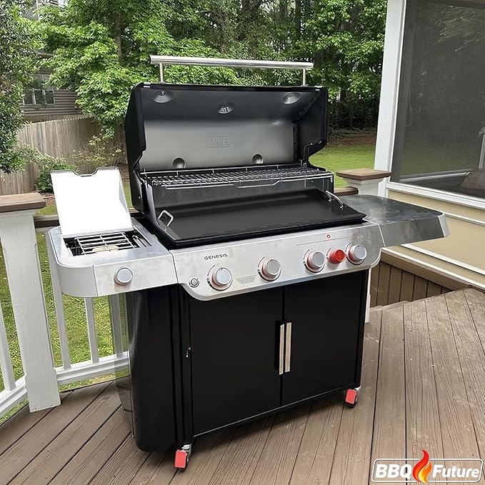 Full Size Griddle Insert for Weber Genesis II 400 Series Gas Grills, 6789 Flat Top Grill Griddle with Handles for Weber GS4 Genesis II E410 Genesis II LX 440 Series Gas Grill, Carbon steel, Black
