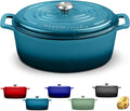 Signature Enameled Cast Iron Oval Dutch Oven | Non-Stick Serving Pot with Tight Fitting Lid for Perfect Roasting, Baking, Sauteing, and Bread Making | 6.75Q [Ocean Blue]