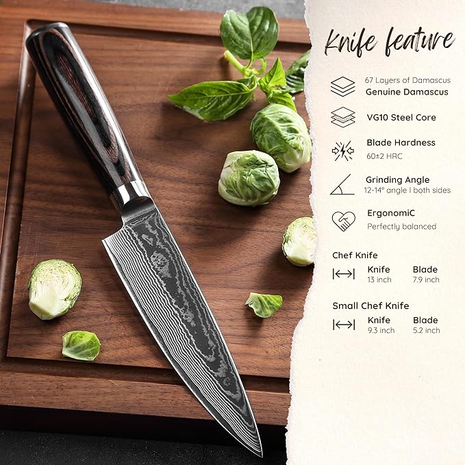Wakoli EDIB Essentials 2-Piece Damascus Chef Knife Set – Professional Kitchen Knives with 67-Layer VG10 Core Steel, Ergonomic Pakkawood Handles – Premium Cooking Knives in Gift Box