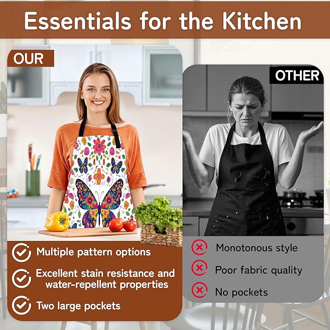 Cooking Aprons for Men and Women,Adjustable Bib Chef Apron with 2 Pockets, Soft and Durability Kitchen Apron