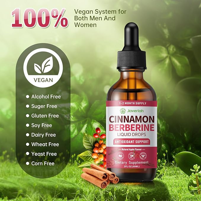 Berberine Drops with Ceylon Cinnamon Bitter Supplement,Berberine HCL Liquid Drops with Turmeric,Green Tea,Apple Cider Vinegar,Black Seed Oil for Overall Support & Digestive System 2 FL OZ