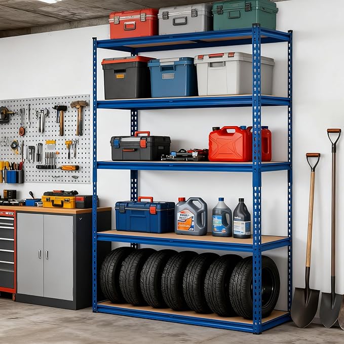 GarveeHome 5 Tier Garage Storage Shelves, 2500LBS Capacity Metal Shelving Unit for Garage, Industrial, Warehouse, Kitchen, Closet, 48" W x 18" D x 71" H, Blue